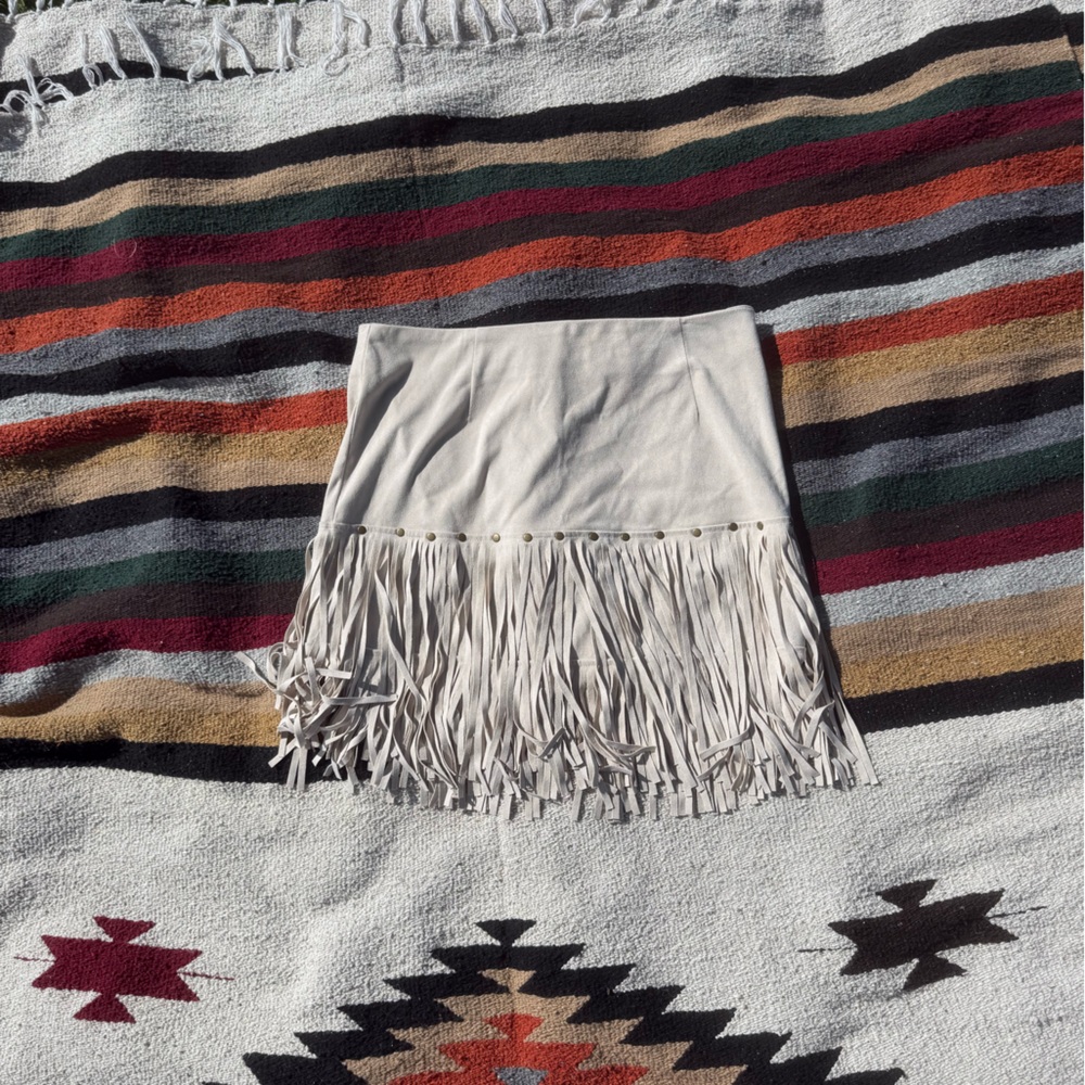 Fringed Cream skirt with studs